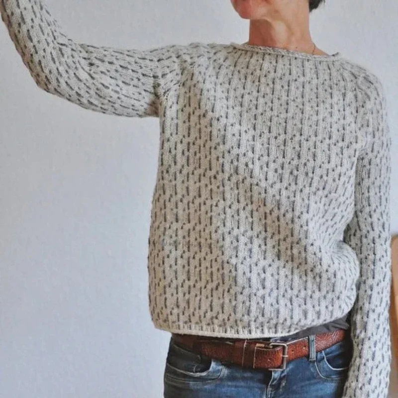 Damen Rundhals Strickpullover mit geripptem Saum und Bündchen