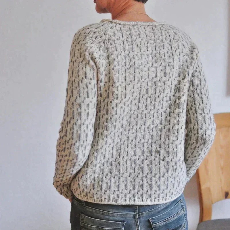 Damen Rundhals Strickpullover mit geripptem Saum und Bündchen