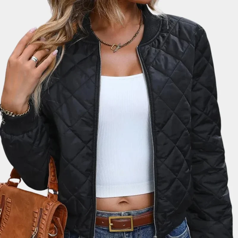 Damen Schwarze Bomberjacke mit Reißverschluss