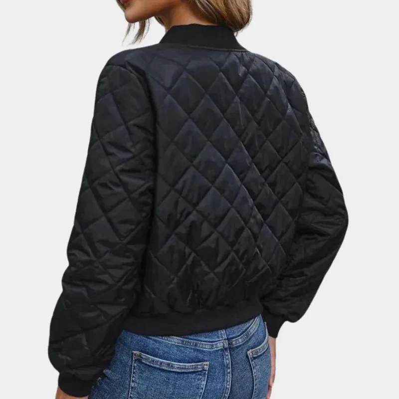 Damen Schwarze Bomberjacke mit Reißverschluss