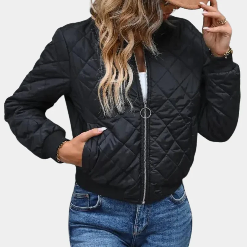 Damen Schwarze Bomberjacke mit Reißverschluss