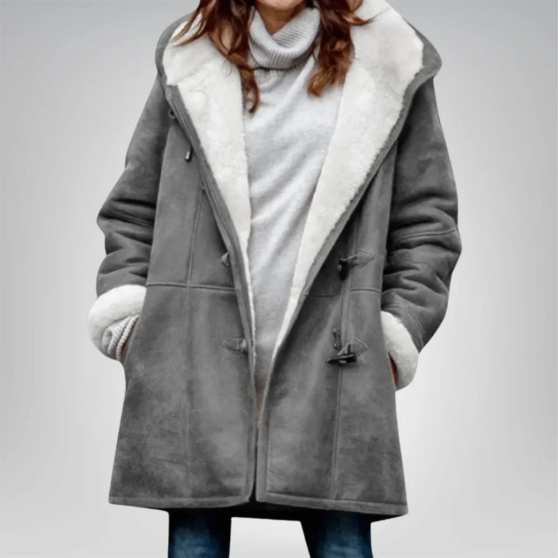 Damen Fleecejacke mit Kapuze und Taschen