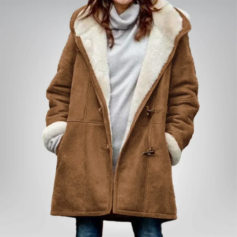 Damen Fleecejacke mit Kapuze und Taschen