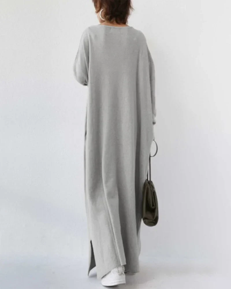 Damen Maxikleid mit V-Ausschnitt und langen Ärmeln