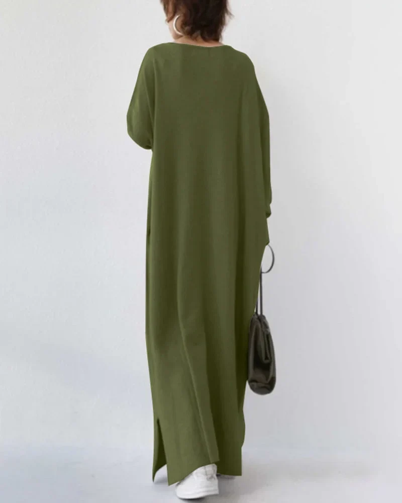 Damen Maxikleid mit V-Ausschnitt und langen Ärmeln