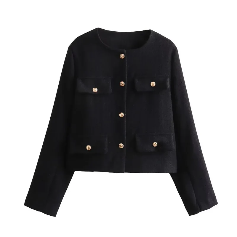 Damen Kurzjacke mit Knopfdetails und geradem Schnitt