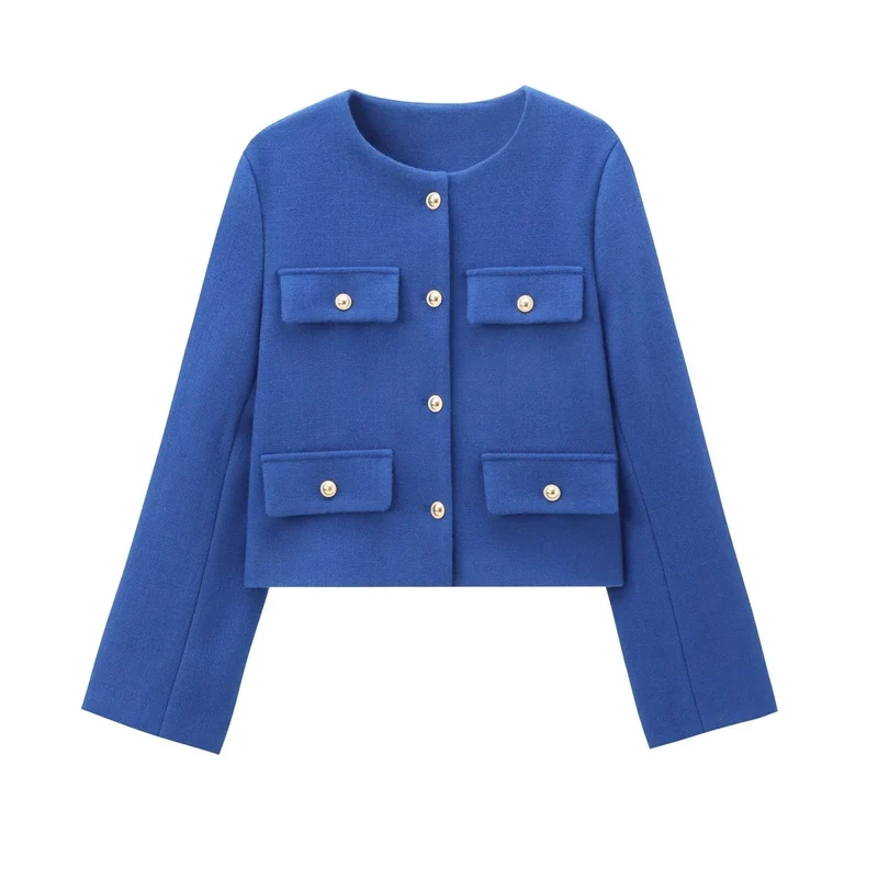 Damen Kurzjacke mit Knopfdetails und geradem Schnitt