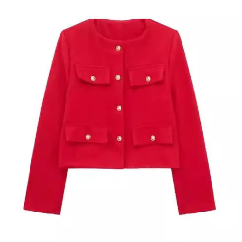Damen Kurzjacke mit Knopfdetails und geradem Schnitt