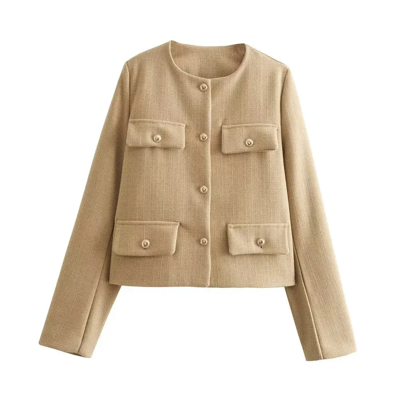 Damen Kurzjacke mit Knopfdetails und geradem Schnitt