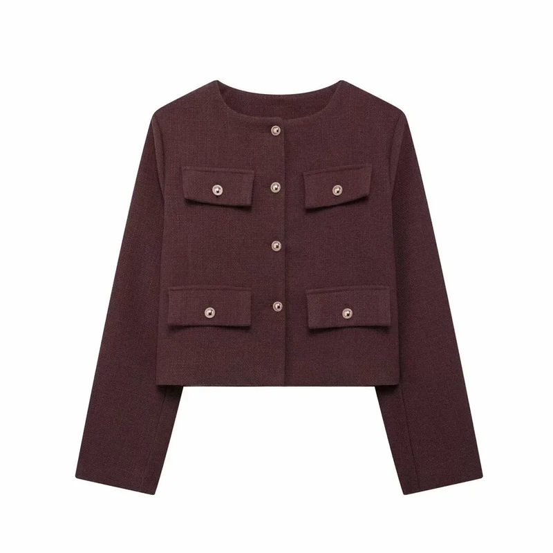 Damen Kurzjacke mit Knopfdetails und geradem Schnitt
