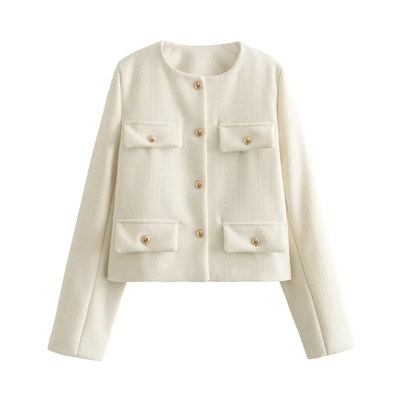 Damen Kurzjacke mit Knopfdetails und geradem Schnitt