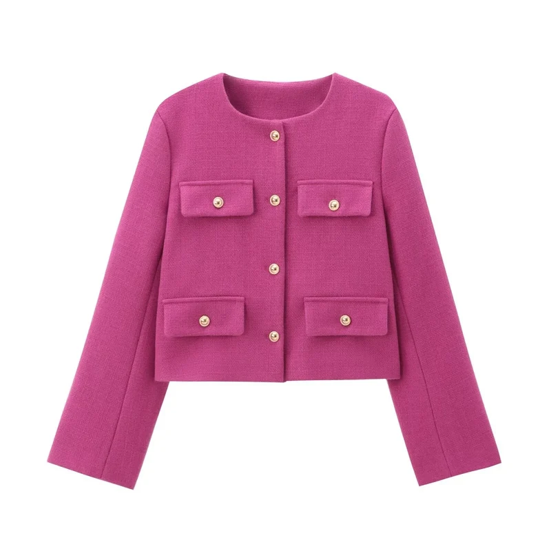 Damen Kurzjacke mit Knopfdetails und geradem Schnitt