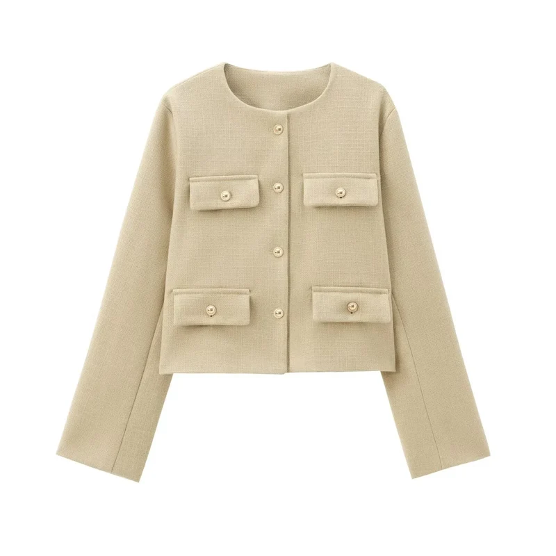 Damen Kurzjacke mit Knopfdetails und geradem Schnitt