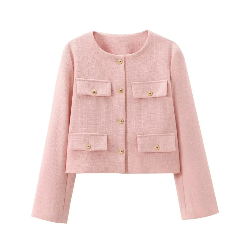 Damen Kurzjacke mit Knopfdetails und geradem Schnitt
