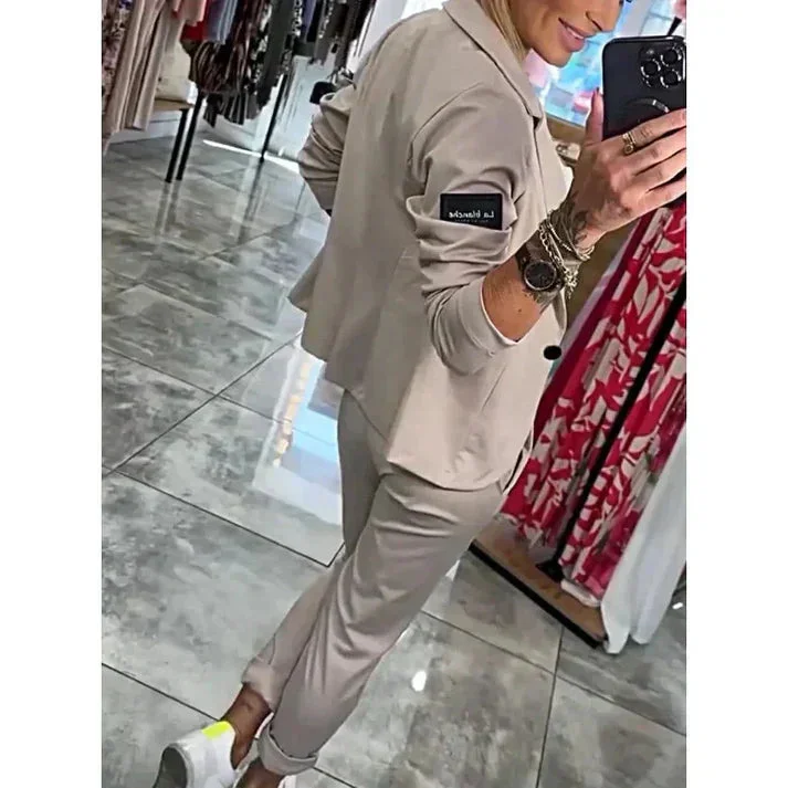 Damen Zweiteiler Anzug mit Joggerhose und Blazer für Alltag