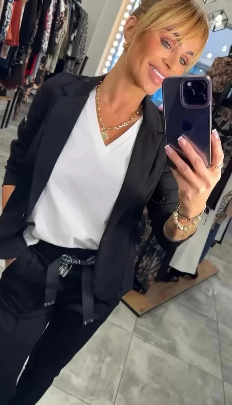 Damen Zweiteiler Anzug mit Joggerhose und Blazer für Alltag