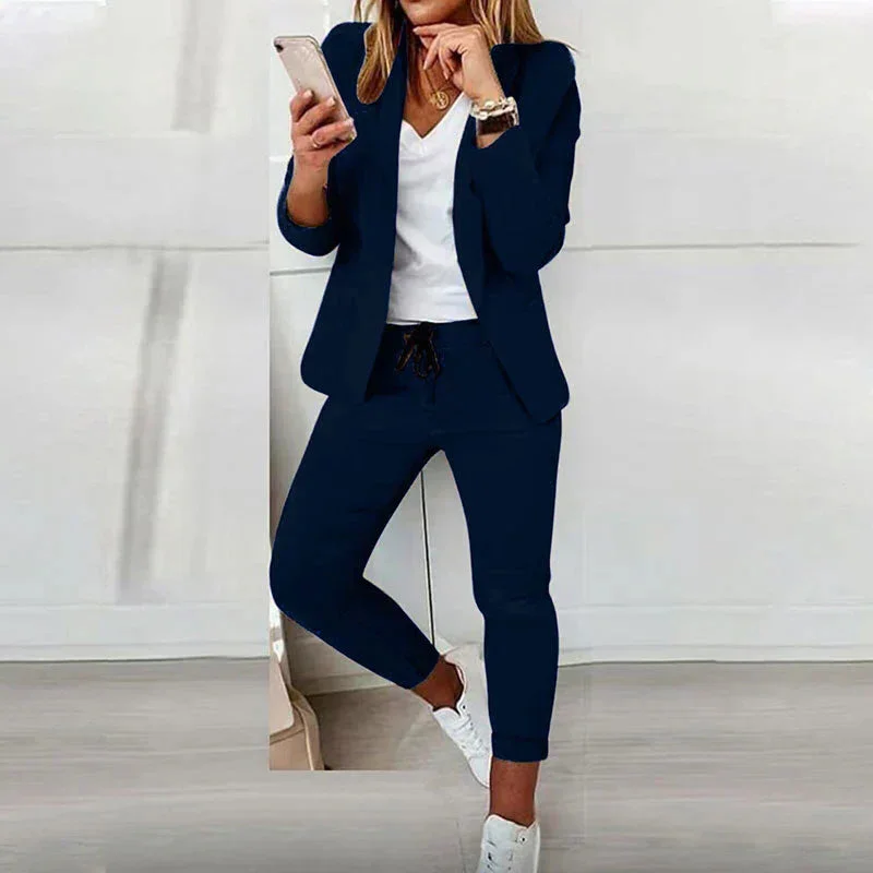 Damen Zweiteiler Anzug mit Joggerhose und Blazer für Alltag