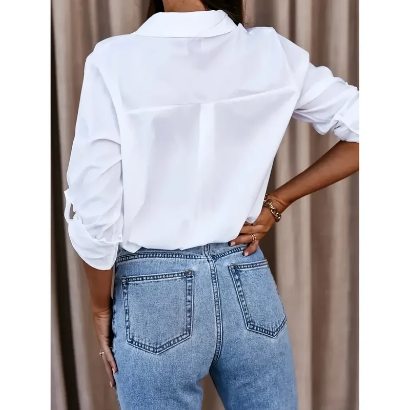 Damen Locker Geschnittene Bluse mit Langarm und Kragen