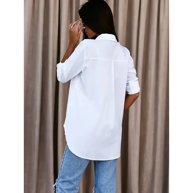Damen Locker Geschnittene Bluse mit Langarm und Kragen