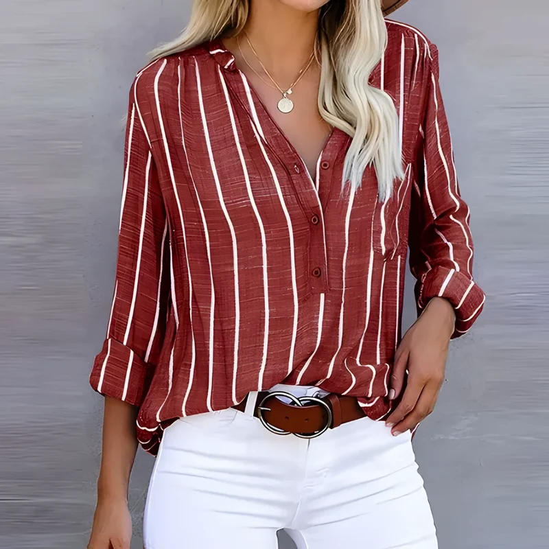 Damen Bluse mit Knopfleiste und langen Ärmeln gestreift