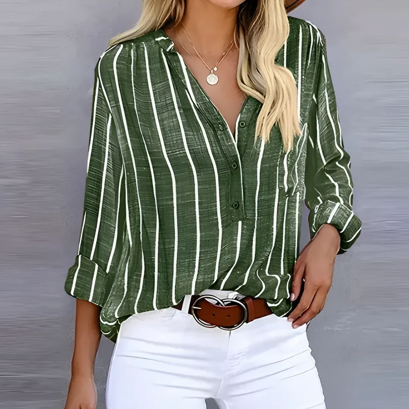 Damen Bluse mit Knopfleiste und langen Ärmeln gestreift