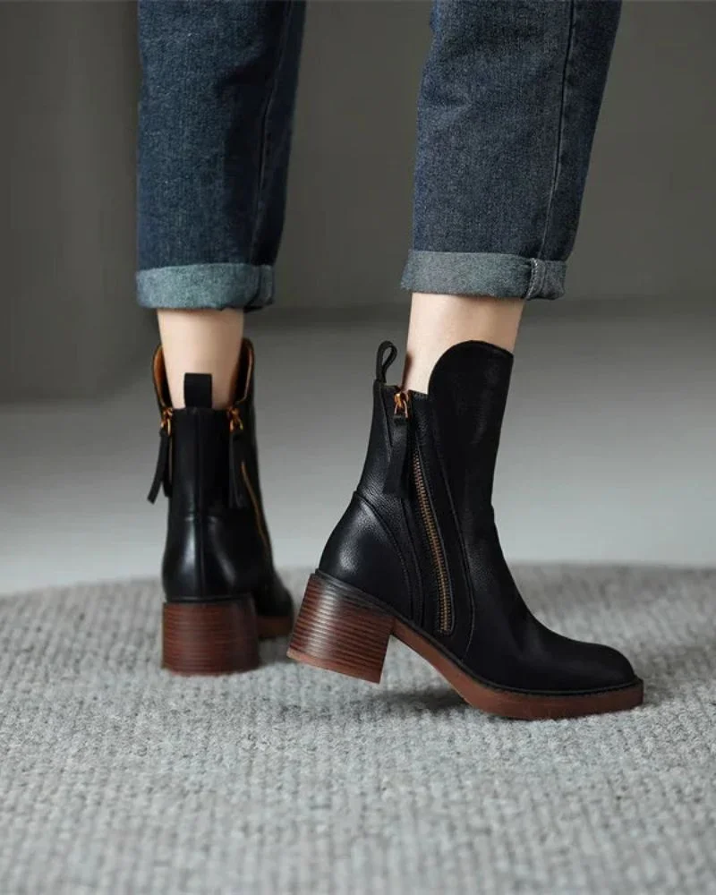 Damen Stiefeletten mit Reißverschluss und Blockabsatz