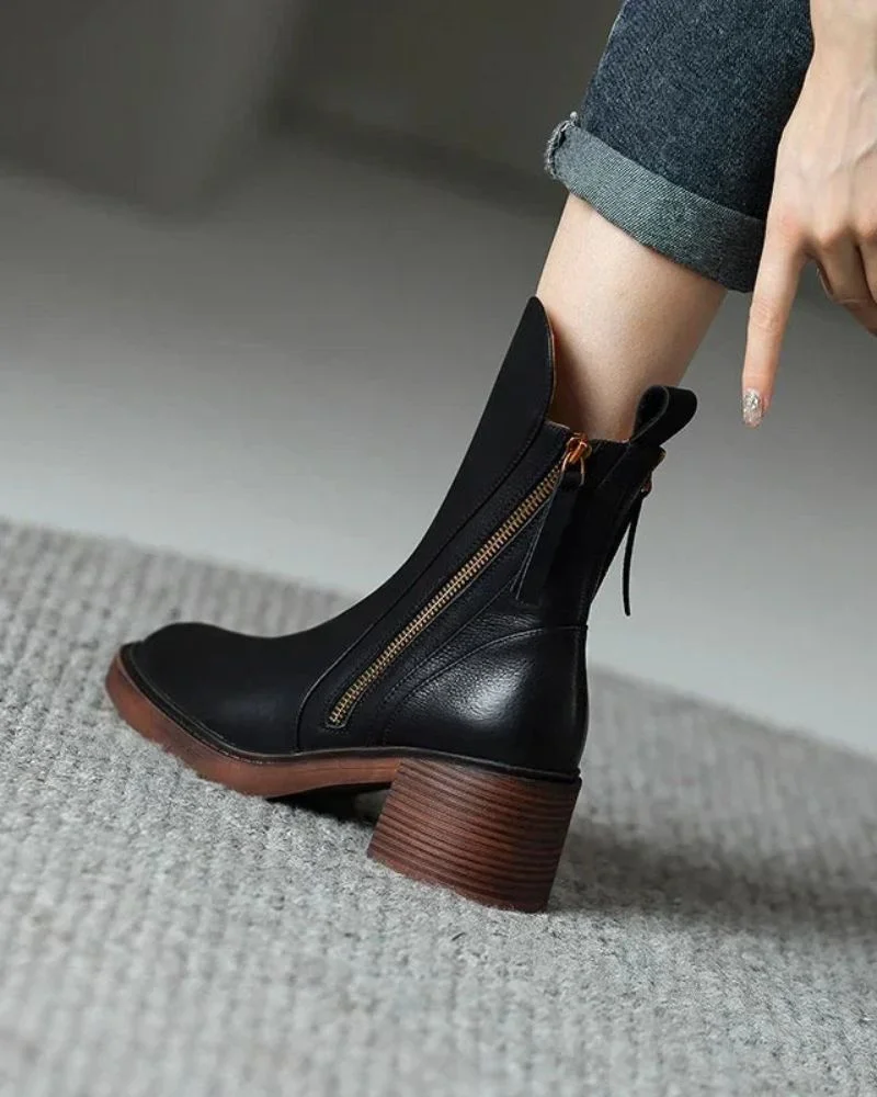 Damen Stiefeletten mit Reißverschluss und Blockabsatz