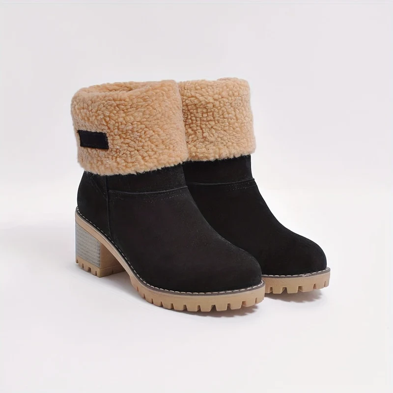 Winterschuhe Damen | Slip-On Stiefel Mit Blockabsatz