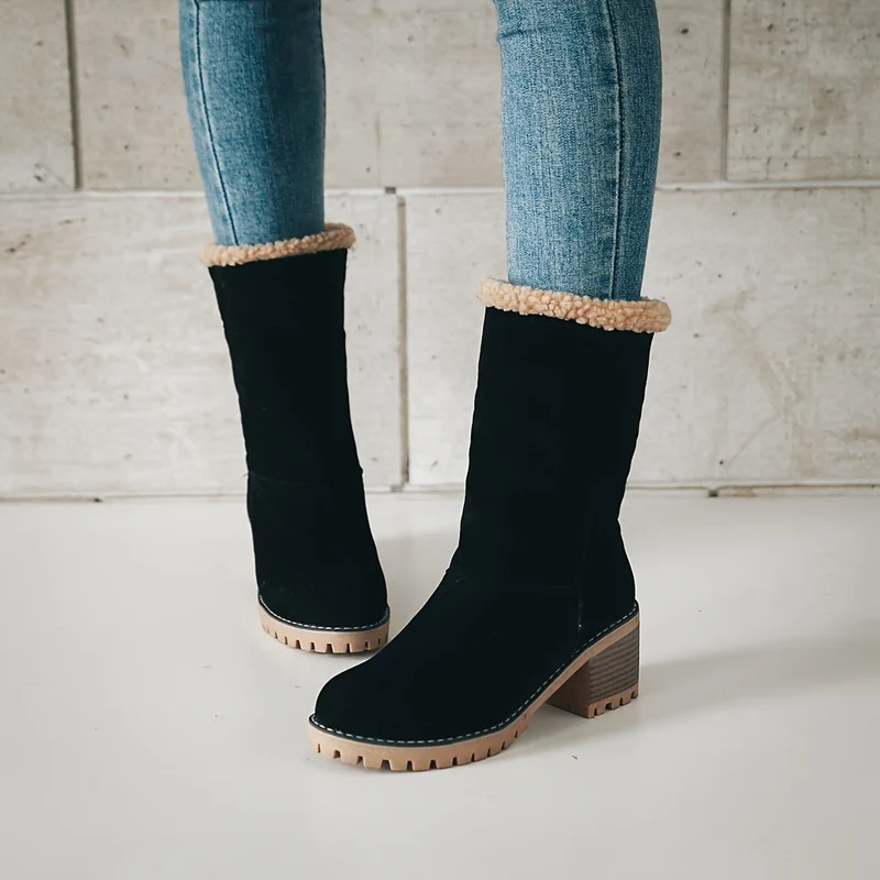 Winterschuhe Damen | Slip-On Stiefel Mit Blockabsatz