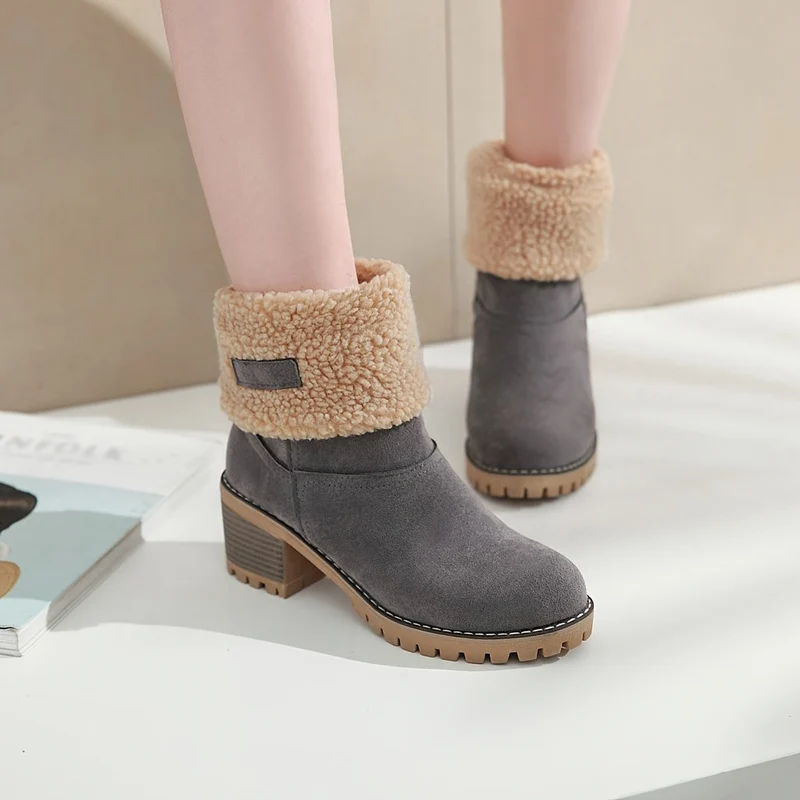 Winterschuhe Damen | Slip-On Stiefel Mit Blockabsatz