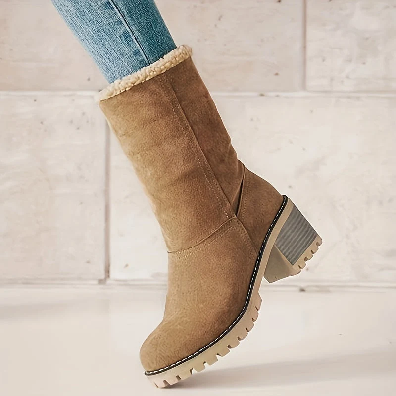 Winterschuhe Damen | Slip-On Stiefel Mit Blockabsatz