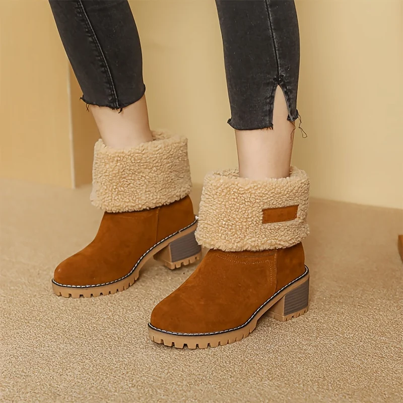 Winterschuhe Damen | Slip-On Stiefel Mit Blockabsatz