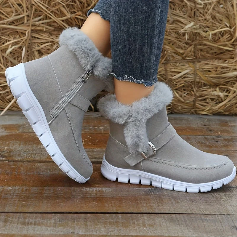 Winterschuhe Damen Stiefel | Seitlicher Reißverschluss mit Riemendetail