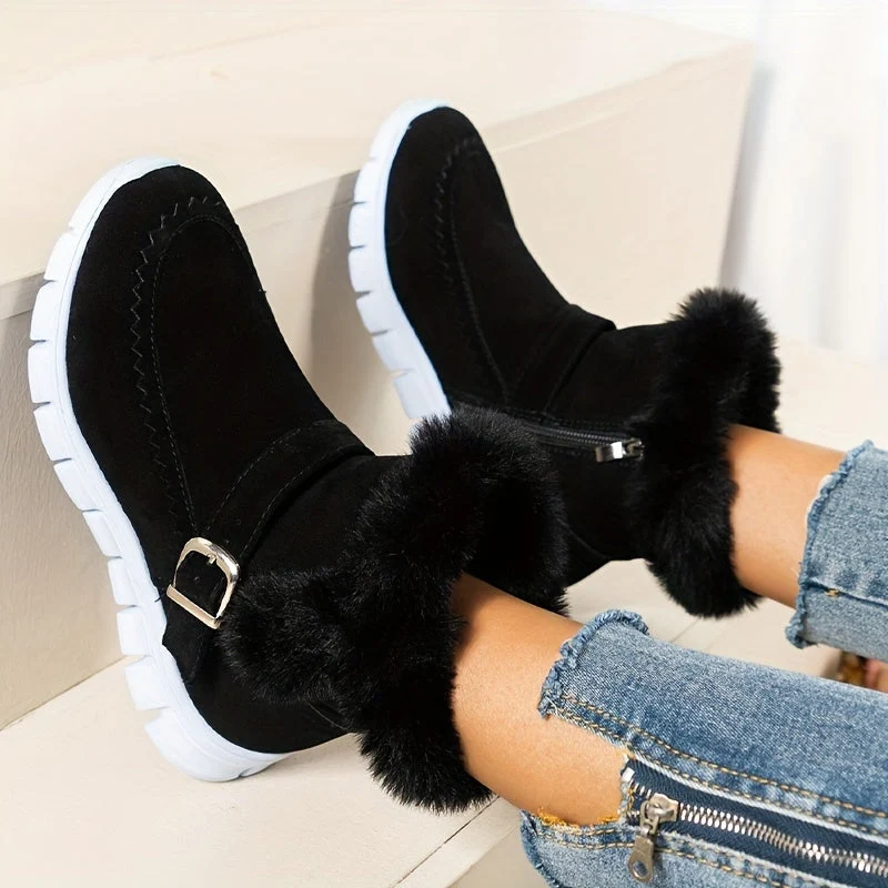 Winterschuhe Damen Stiefel | Seitlicher Reißverschluss mit Riemendetail