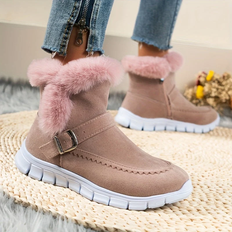 Winterschuhe Damen Stiefel | Seitlicher Reißverschluss mit Riemendetail