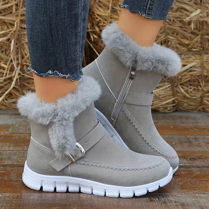Winterschuhe Damen Stiefel | Seitlicher Reißverschluss mit Riemendetail