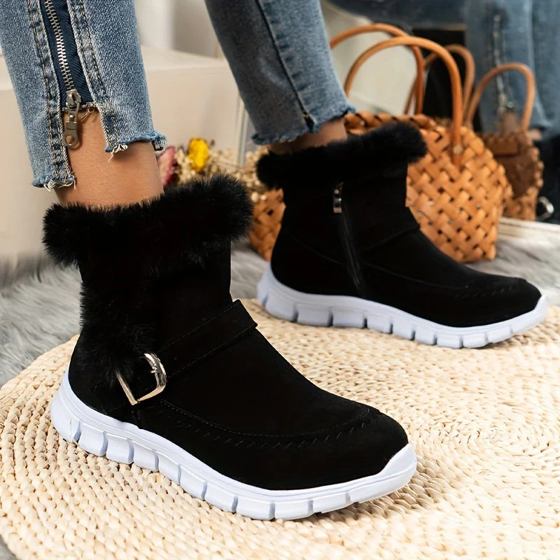Winterschuhe Damen Stiefel | Seitlicher Reißverschluss mit Riemendetail