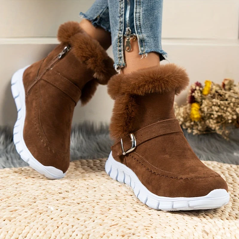 Winterschuhe Damen Stiefel | Seitlicher Reißverschluss mit Riemendetail
