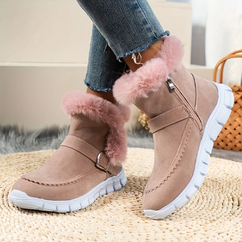 Winterschuhe Damen Stiefel | Seitlicher Reißverschluss mit Riemendetail