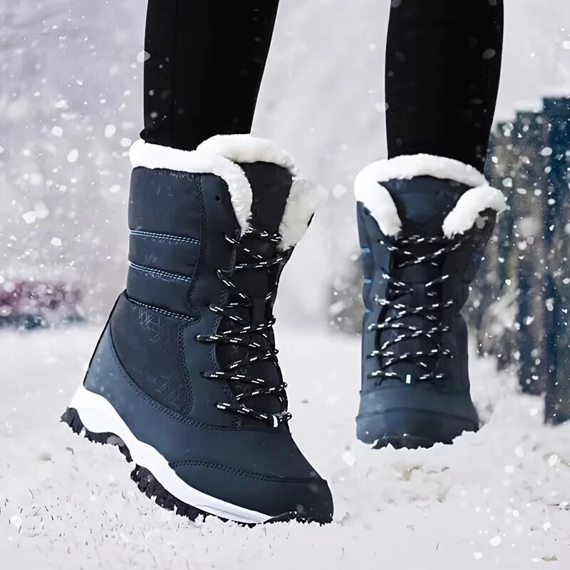 Winterschuhe Damen Stiefel | Mit Schnürung und Runder Kappe