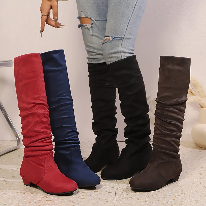 Overknee Stiefel Damen | Schlupfform mit Niedrigem Blockabsatz