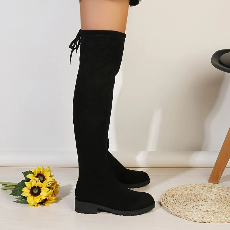 Overknee Stiefel Damen | Schlupf mit Blockabsatz