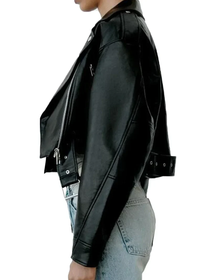Bikerjacke Damen Kurz | Asymmetrischer Reißverschluss und Brusttaschen