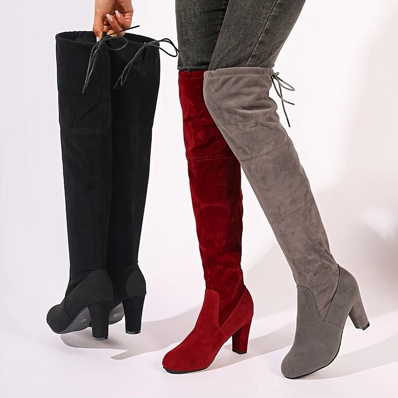 Overknee Stiefel Damen | Blockabsatz mit Rückenschnürung