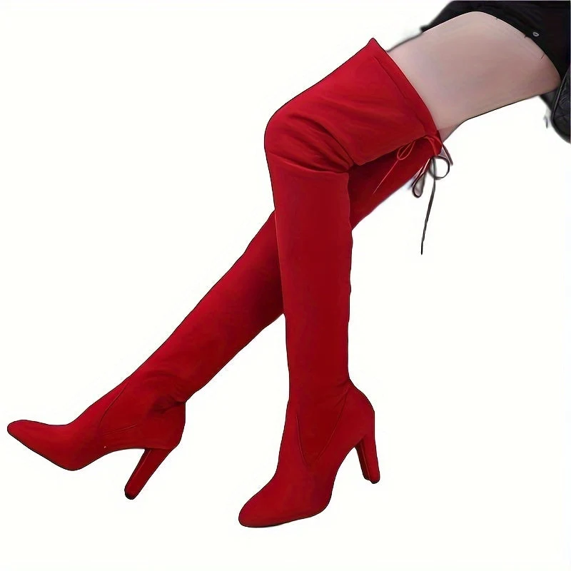 Overknee Stiefel Damen | Blockabsatz mit Rückenschnürung