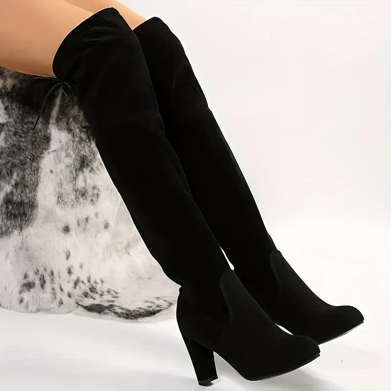 Overknee Stiefel Damen | Blockabsatz mit Rückenschnürung