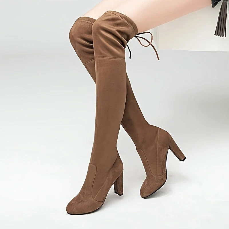 Overknee Stiefel Damen | Blockabsatz mit Rückenschnürung