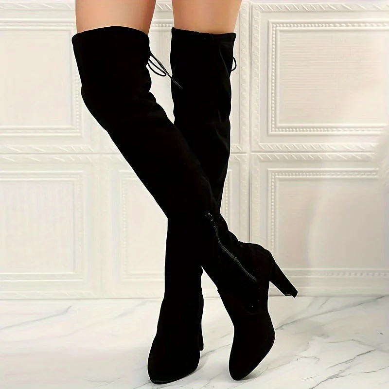 Overknee Stiefel Damen | Mit Blockabsatz und Reißverschluss