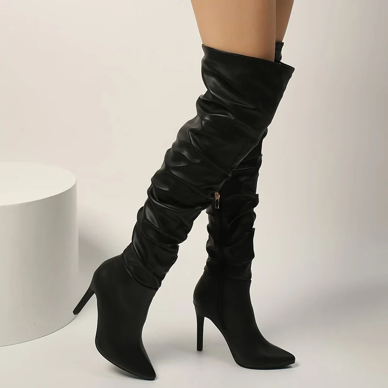 Overknee Stiefel Damen | Spitze Zehenform mit Seitlichem Reißverschluss