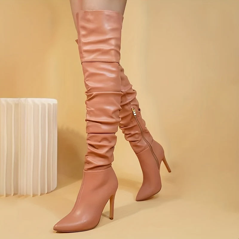 Overknee Stiefel Damen | Spitze Zehenform mit Seitlichem Reißverschluss